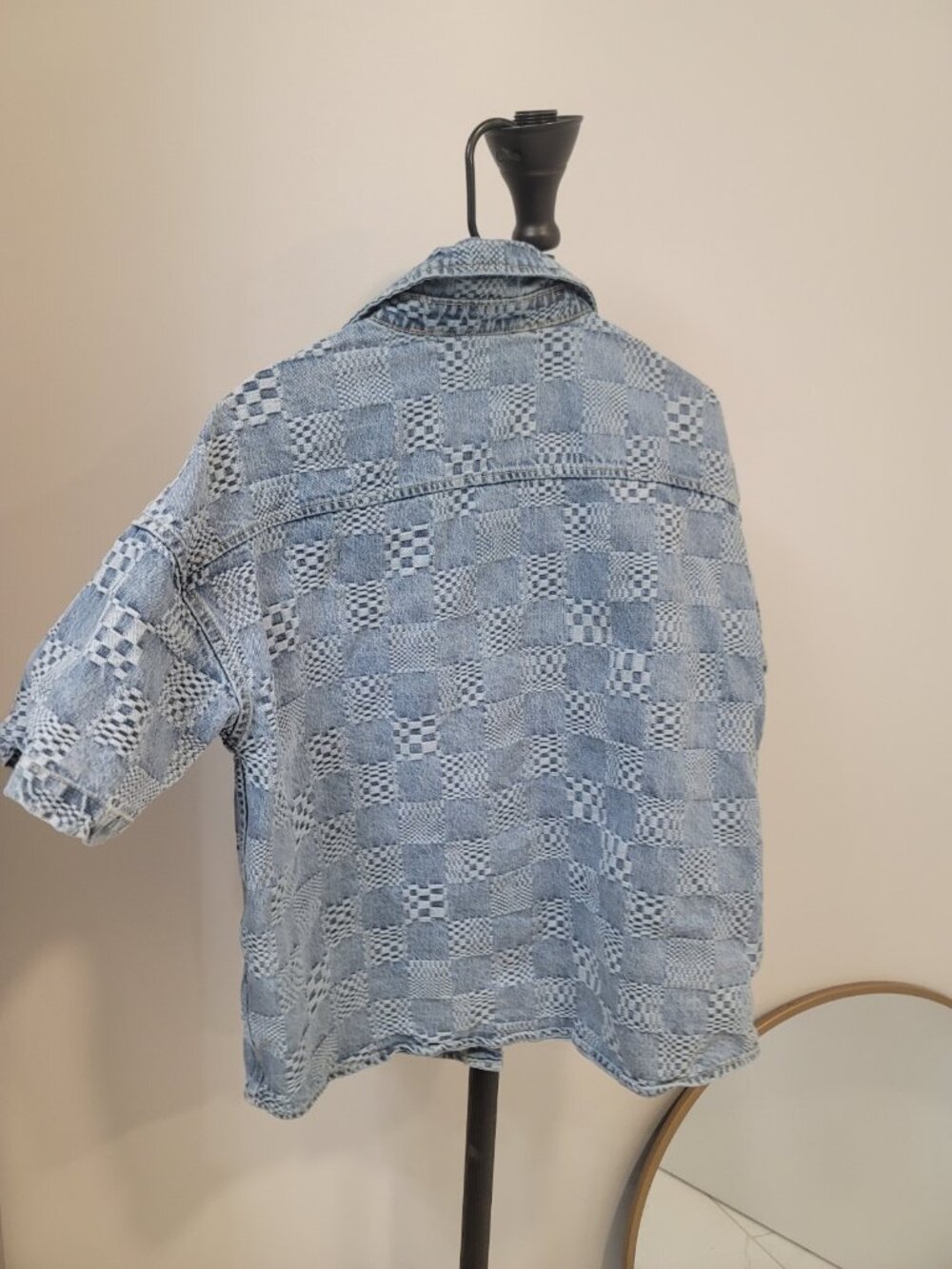 Louis Vuitton Men's 3D Denim Damier Short Sleeve Button-Up Shirt (IT 36) - Picture 10 of 12